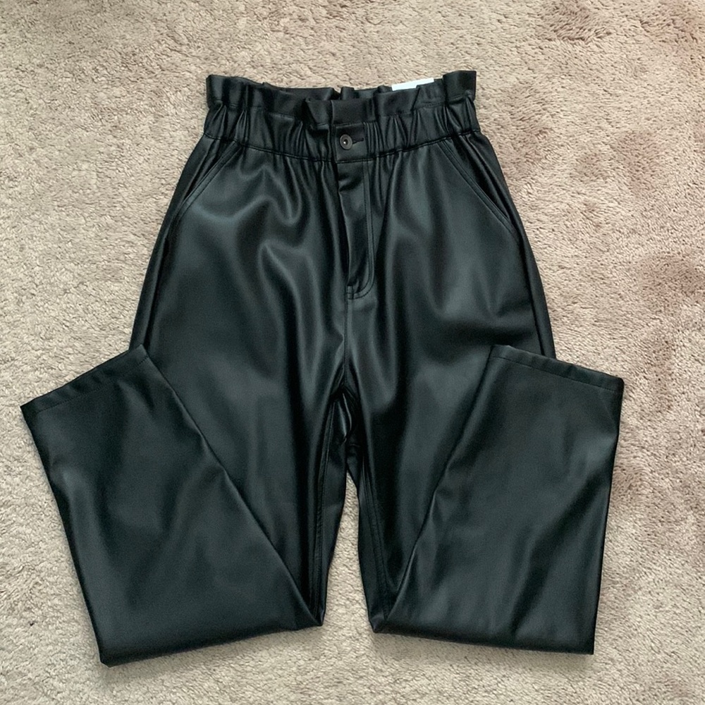 NWT Zara Black Leather Paperbag Pant